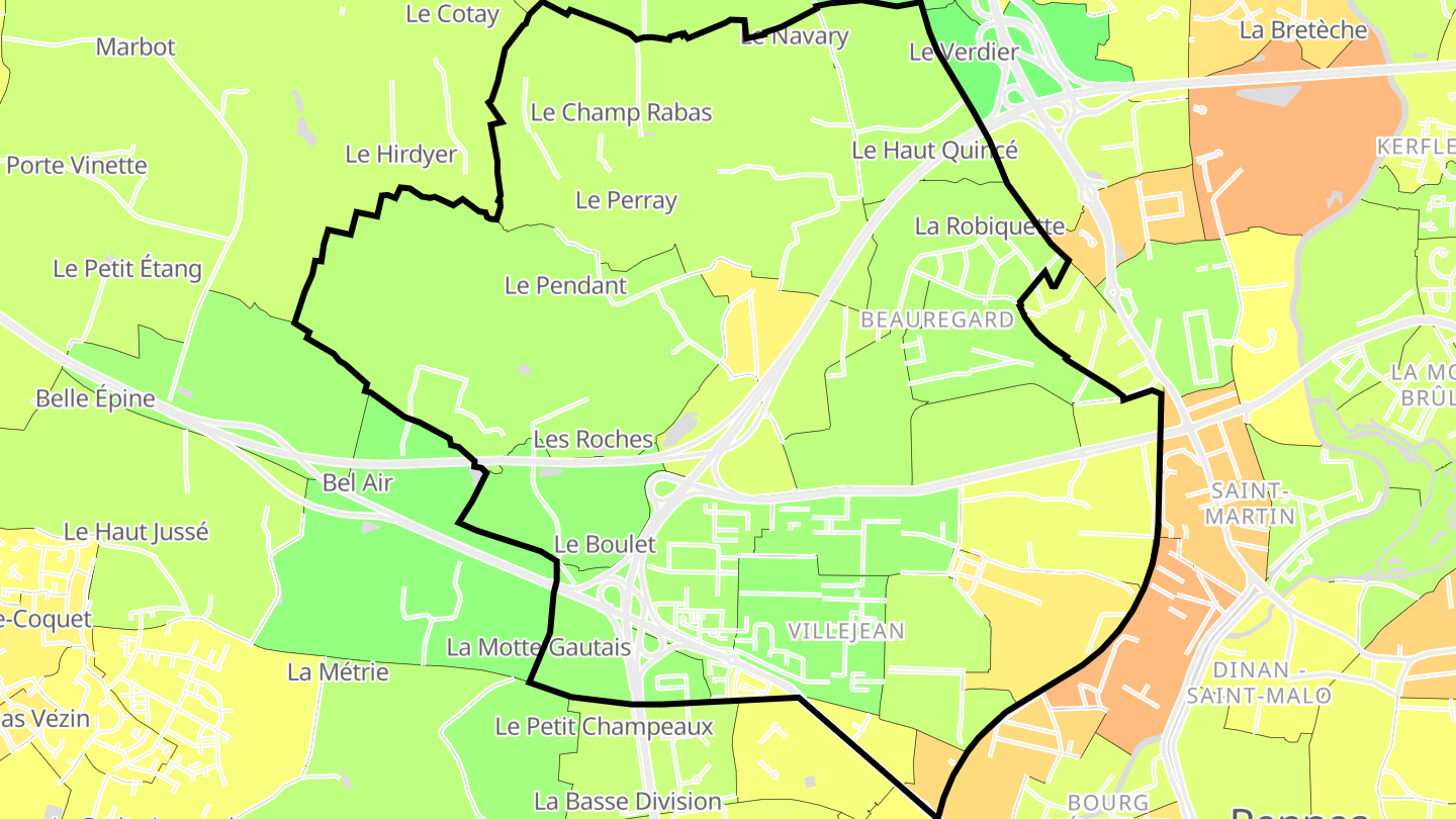 Carte des prix de l'immobilier Villejean - Beauregard