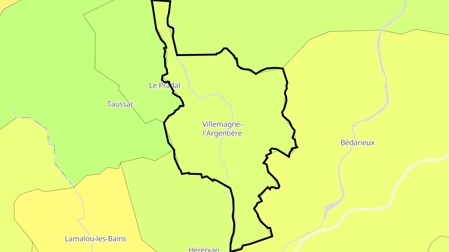 Carte des prix de l'immobilier Villemagne-l'Argentière