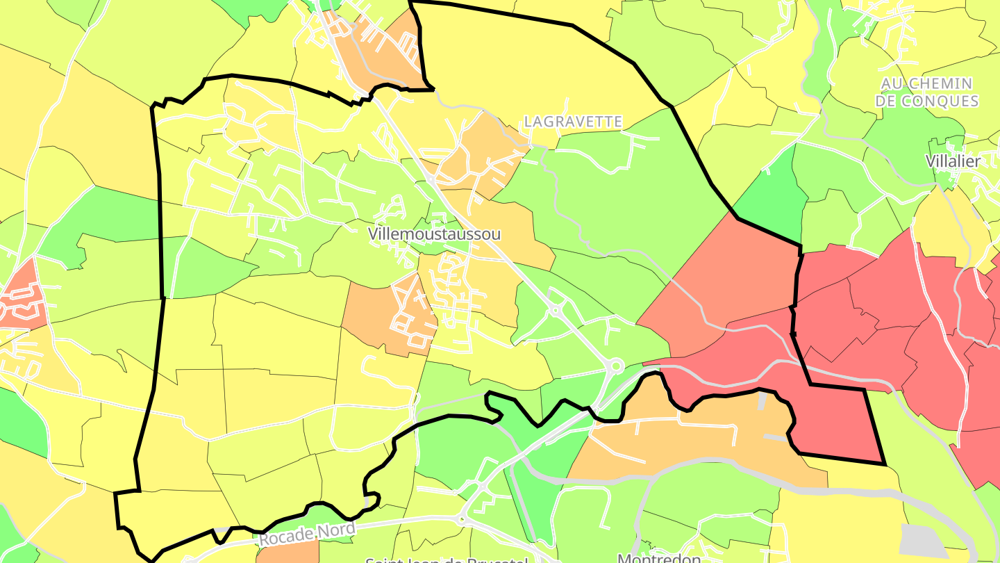 Carte des prix de l'immobilier Villemoustaussou