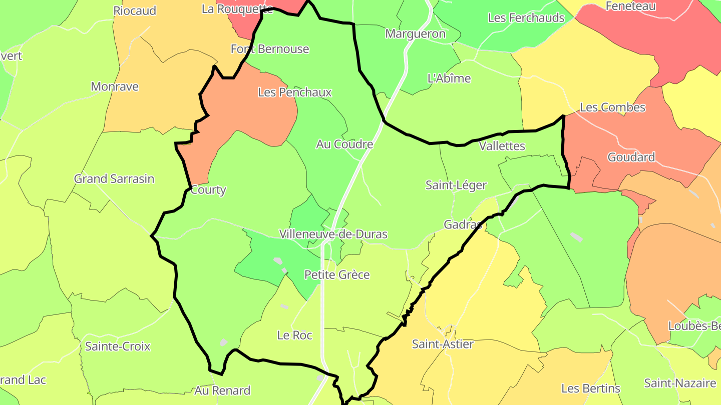 Carte des prix de l'immobilier Villeneuve-de-Duras
