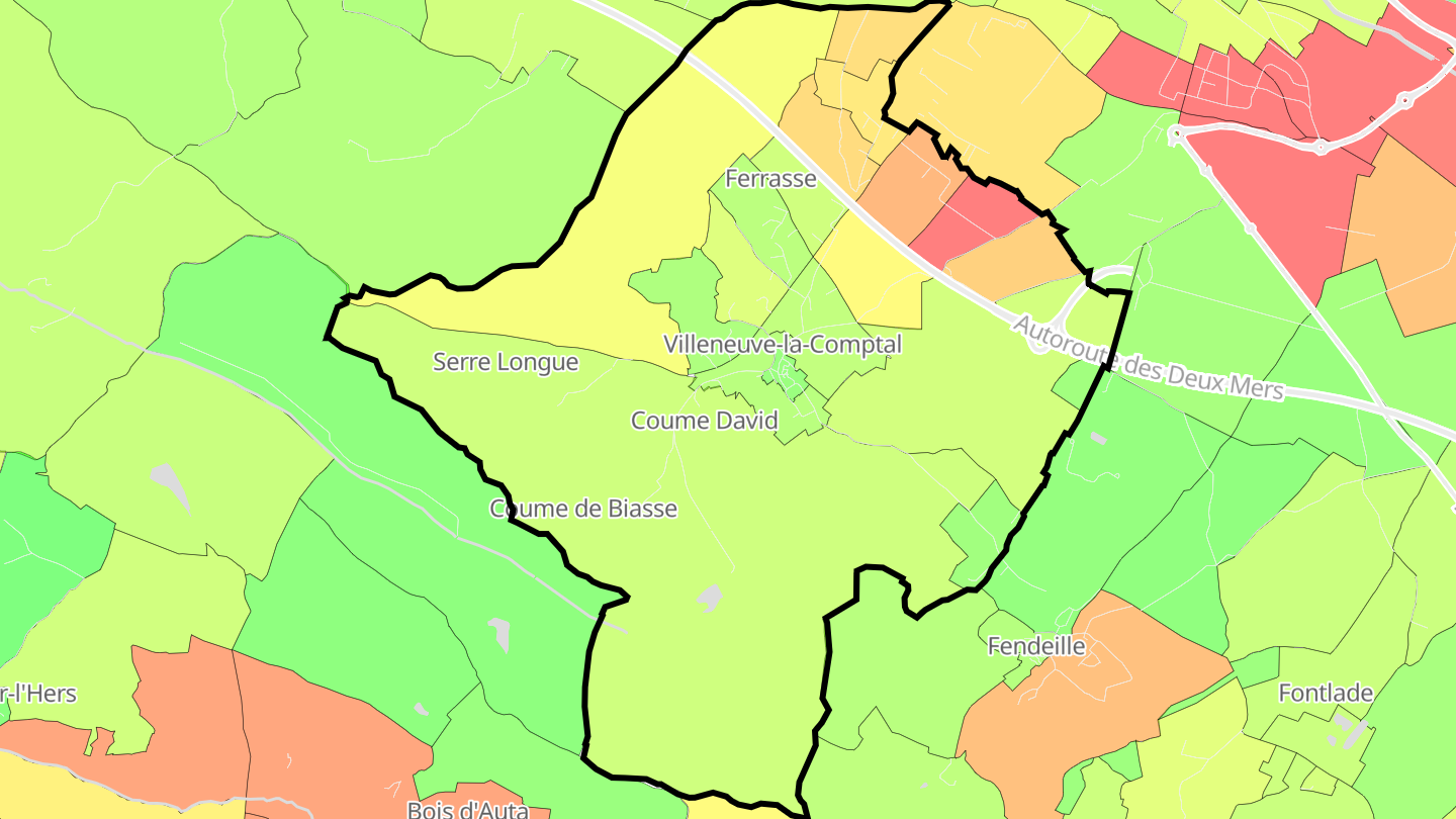 Carte des prix de l'immobilier Villeneuve-la-Comptal