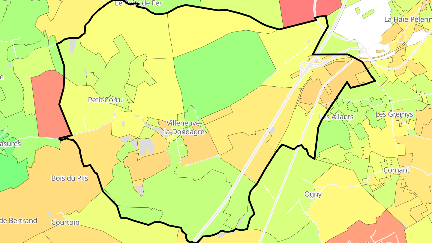 Carte des prix de l'immobilier Villeneuve-la-Dondagre