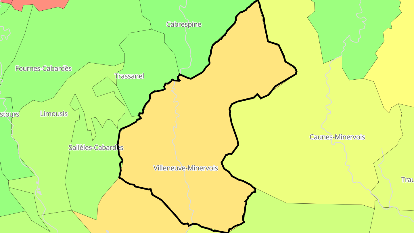 Carte des prix de l'immobilier Villeneuve-Minervois