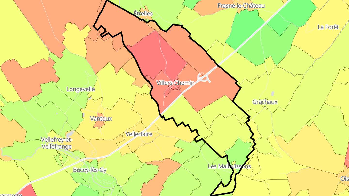 Carte des prix de l'immobilier Villers-Chemin-et-Mont-lès-Étrelles