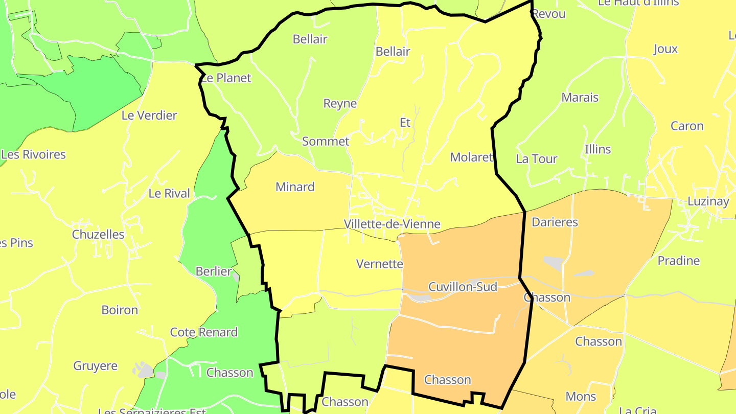 Carte des prix de l'immobilier Villette-de-Vienne