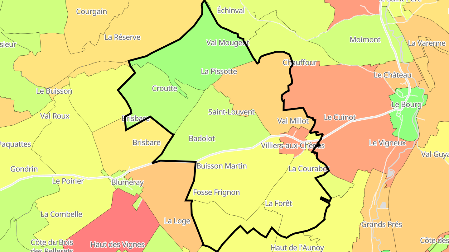 Carte des prix de l'immobilier Villiers-aux-Chênes