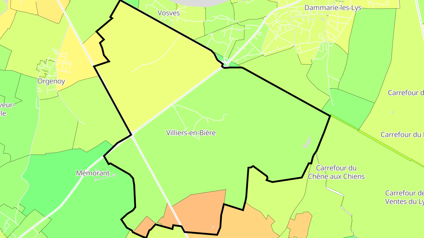Carte des prix de l'immobilier Villiers-en-Bière
