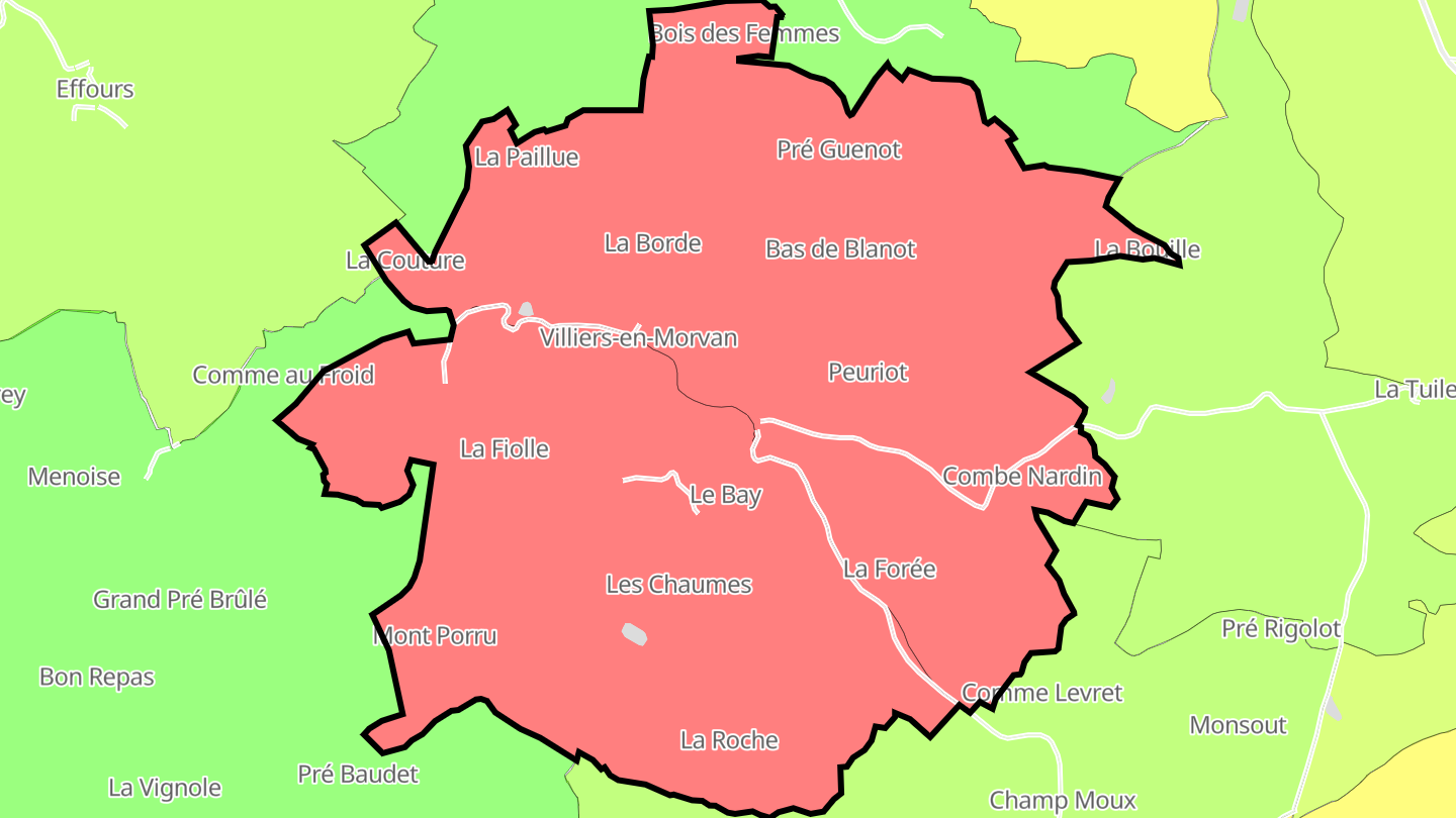 Carte des prix de l'immobilier Villiers-en-Morvan