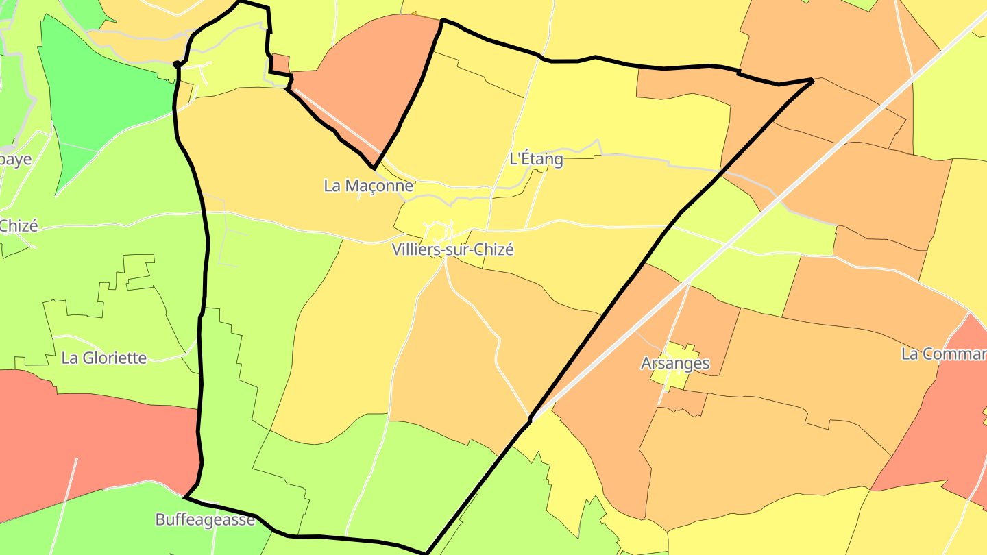 Carte des prix de l'immobilier Villiers-sur-Chizé