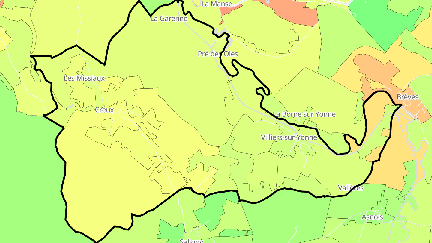 Carte des prix de l'immobilier Villiers-sur-Yonne