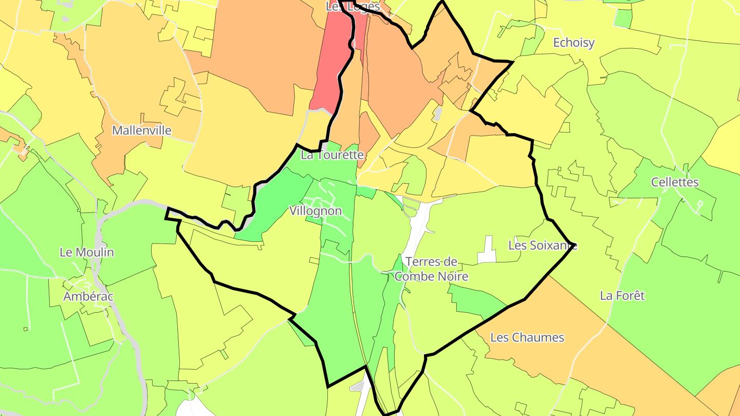 Carte des prix de l'immobilier Villognon