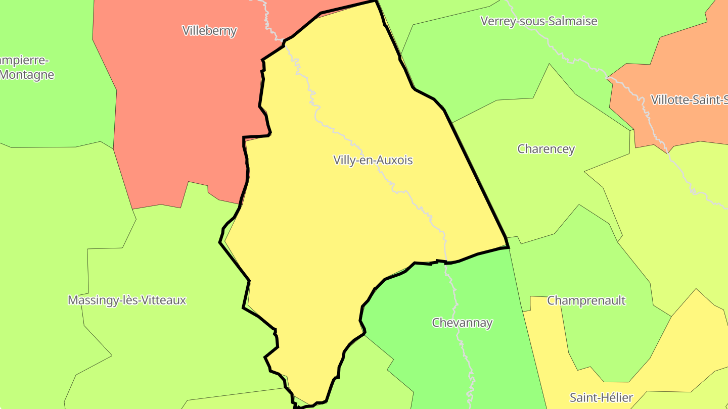 Carte des prix de l'immobilier Villy-en-Auxois