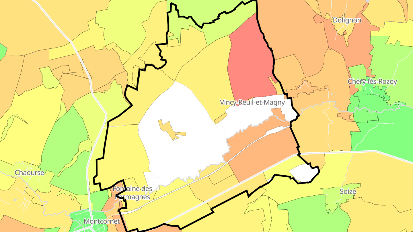 Carte des prix de l'immobilier Vincy-Reuil-et-Magny