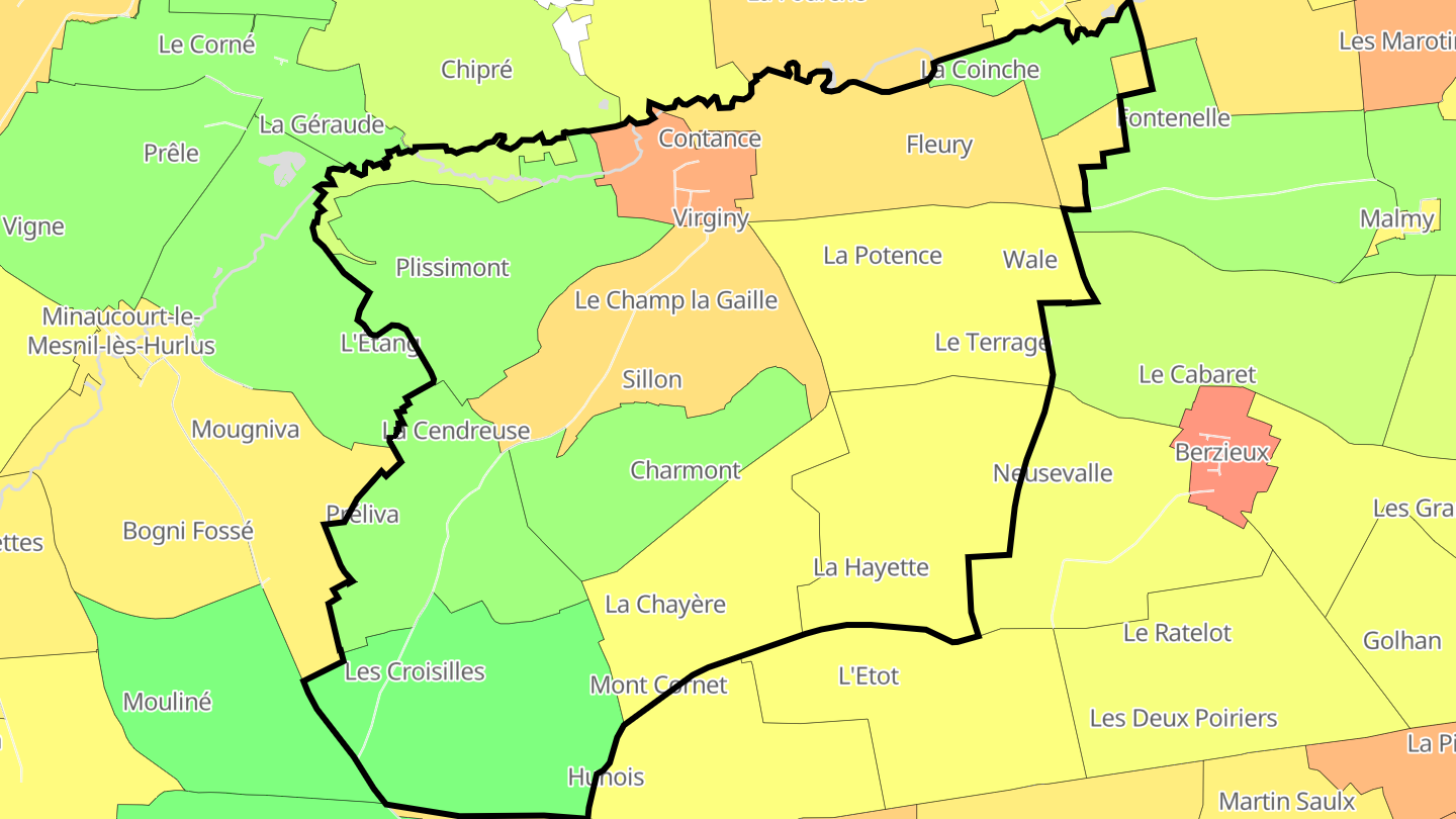 Carte des prix de l'immobilier Virginy