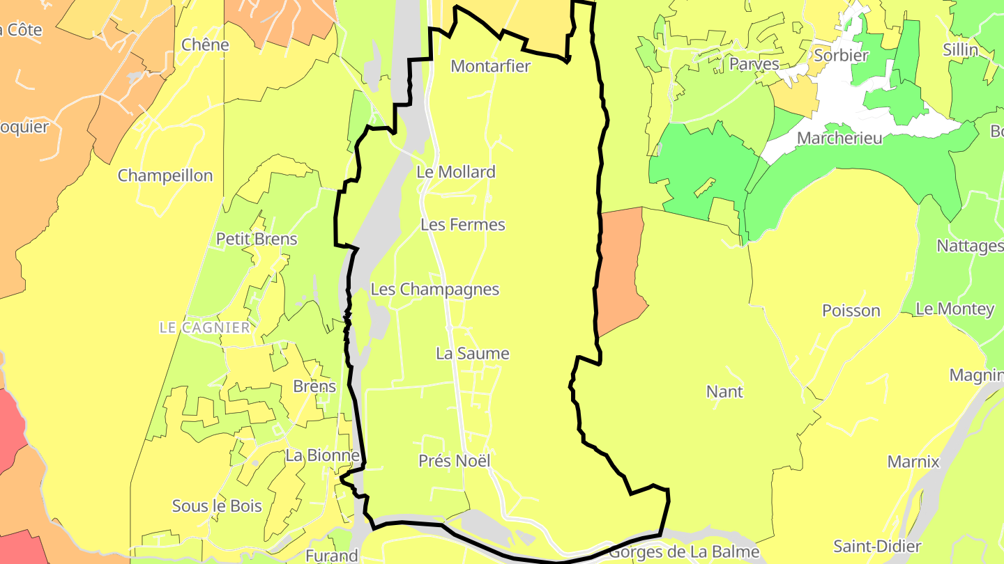 Carte des prix de l'immobilier Virignin