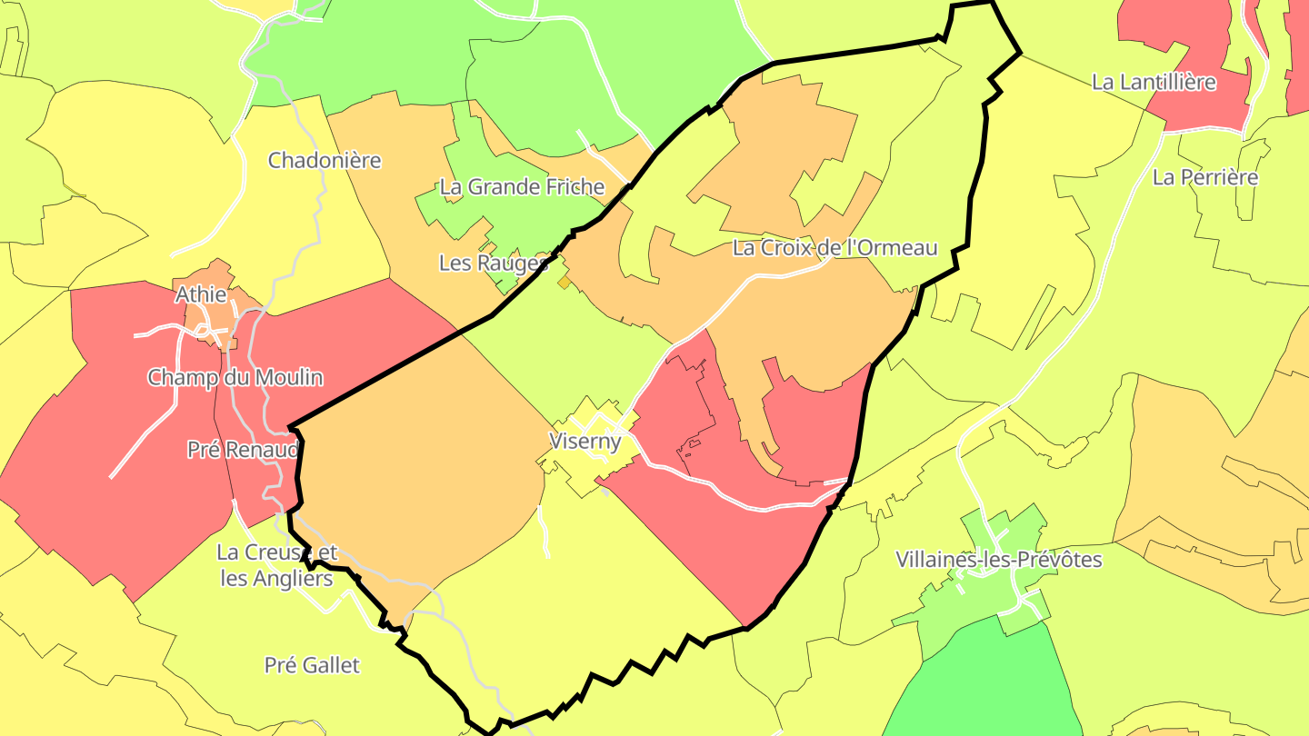 Carte des prix de l'immobilier Viserny
