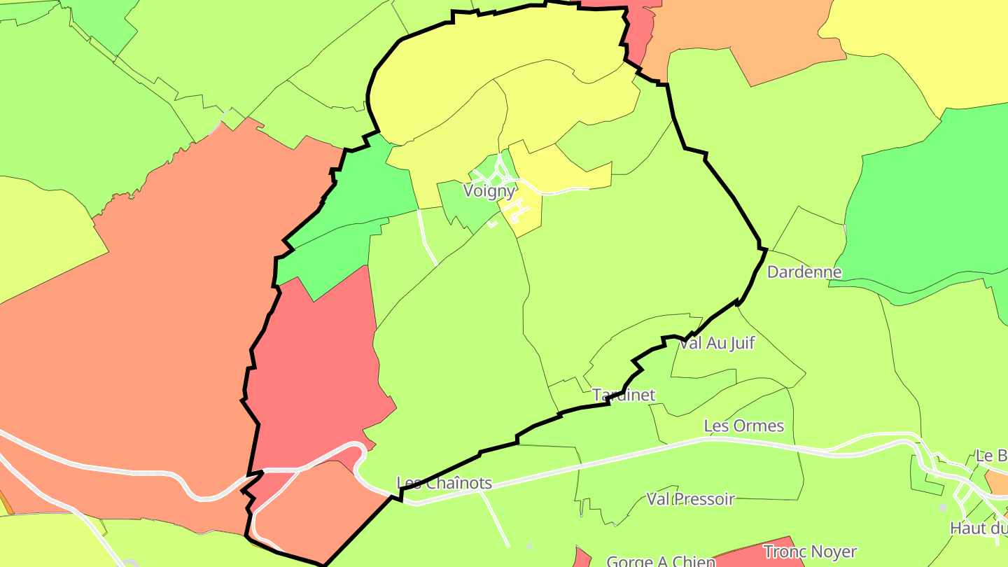 Carte des prix de l'immobilier Voigny