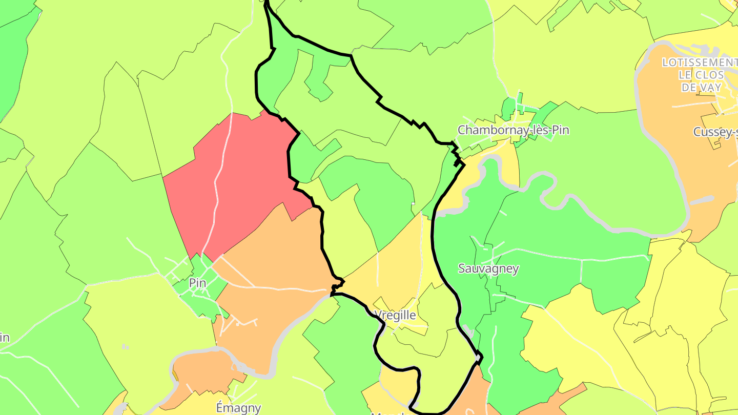 Carte des prix de l'immobilier Vregille