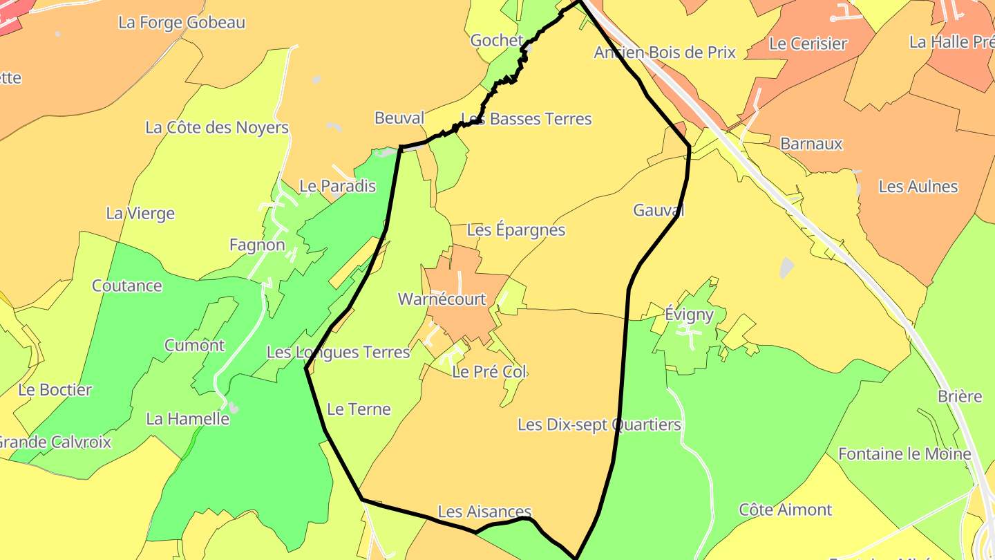 Carte des prix de l'immobilier Warnécourt