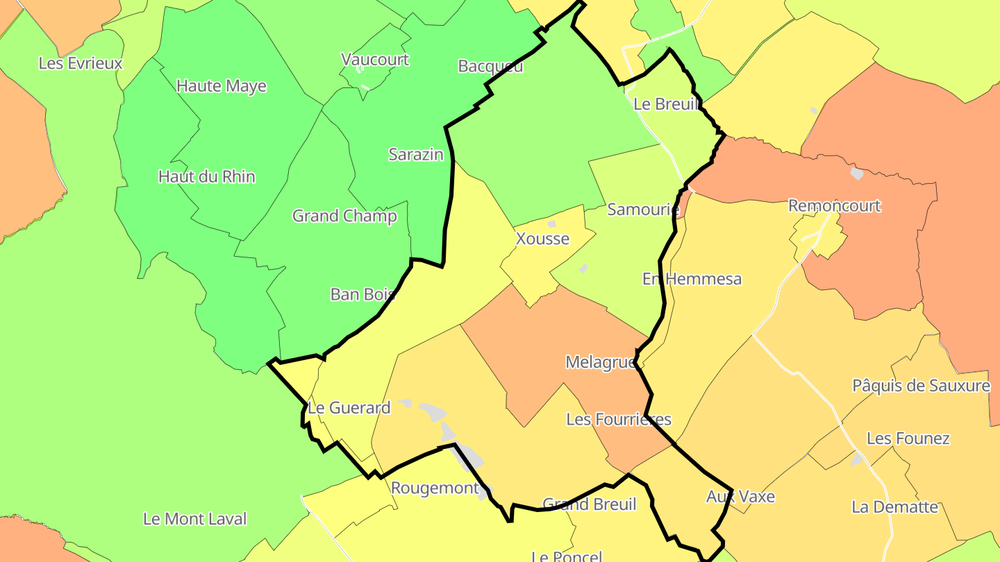 Carte des prix de l'immobilier Xousse