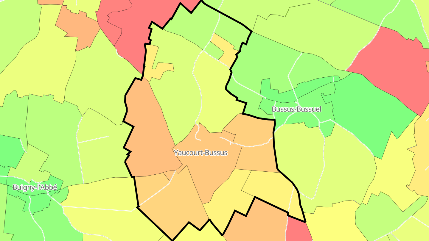 Carte des prix de l'immobilier Yaucourt-Bussus