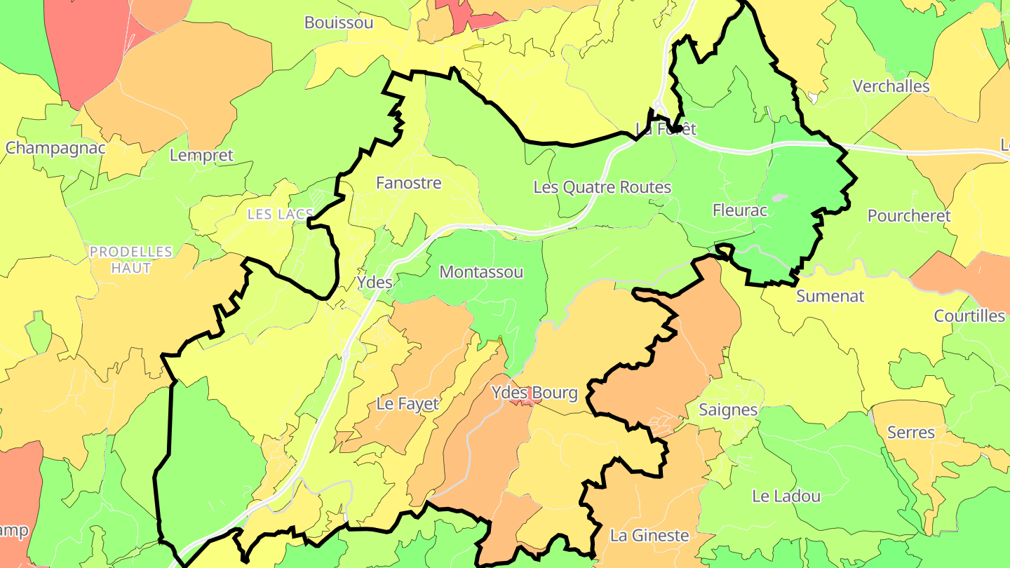 Carte des prix de l'immobilier Ydes