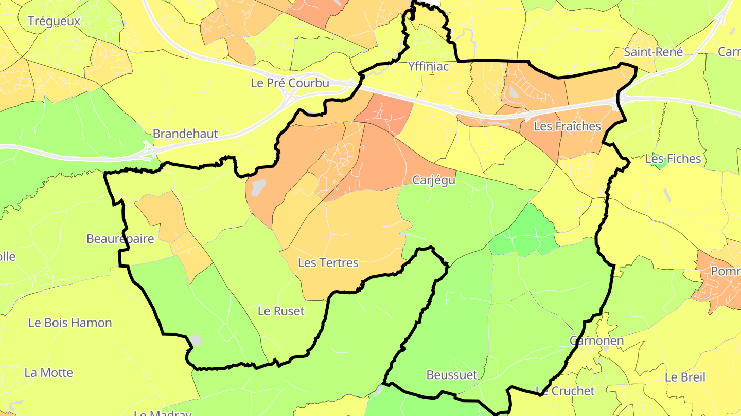 Carte des prix de l'immobilier Yffiniac
