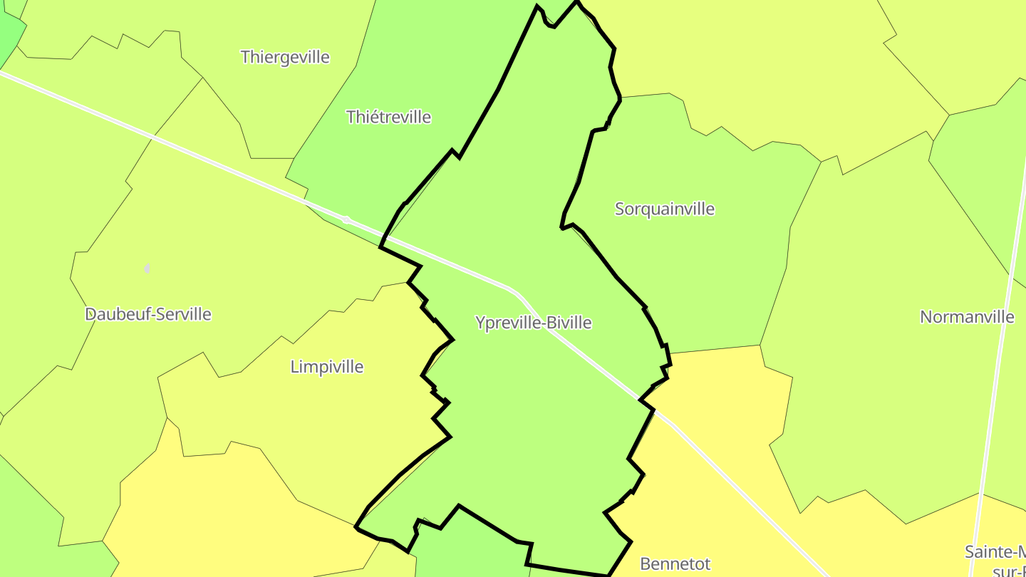 Carte des prix de l'immobilier Ypreville-Biville