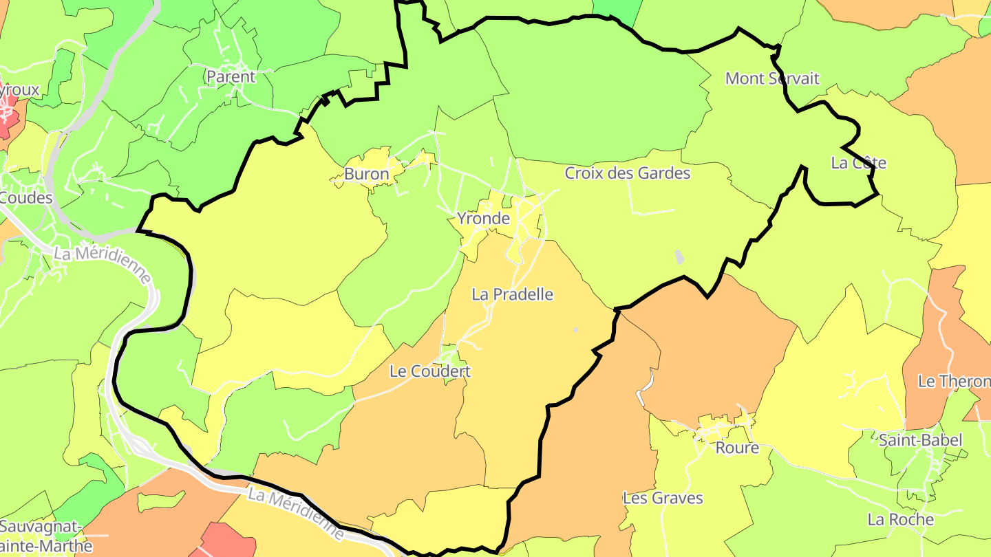 Carte des prix de l'immobilier Yronde-et-Buron