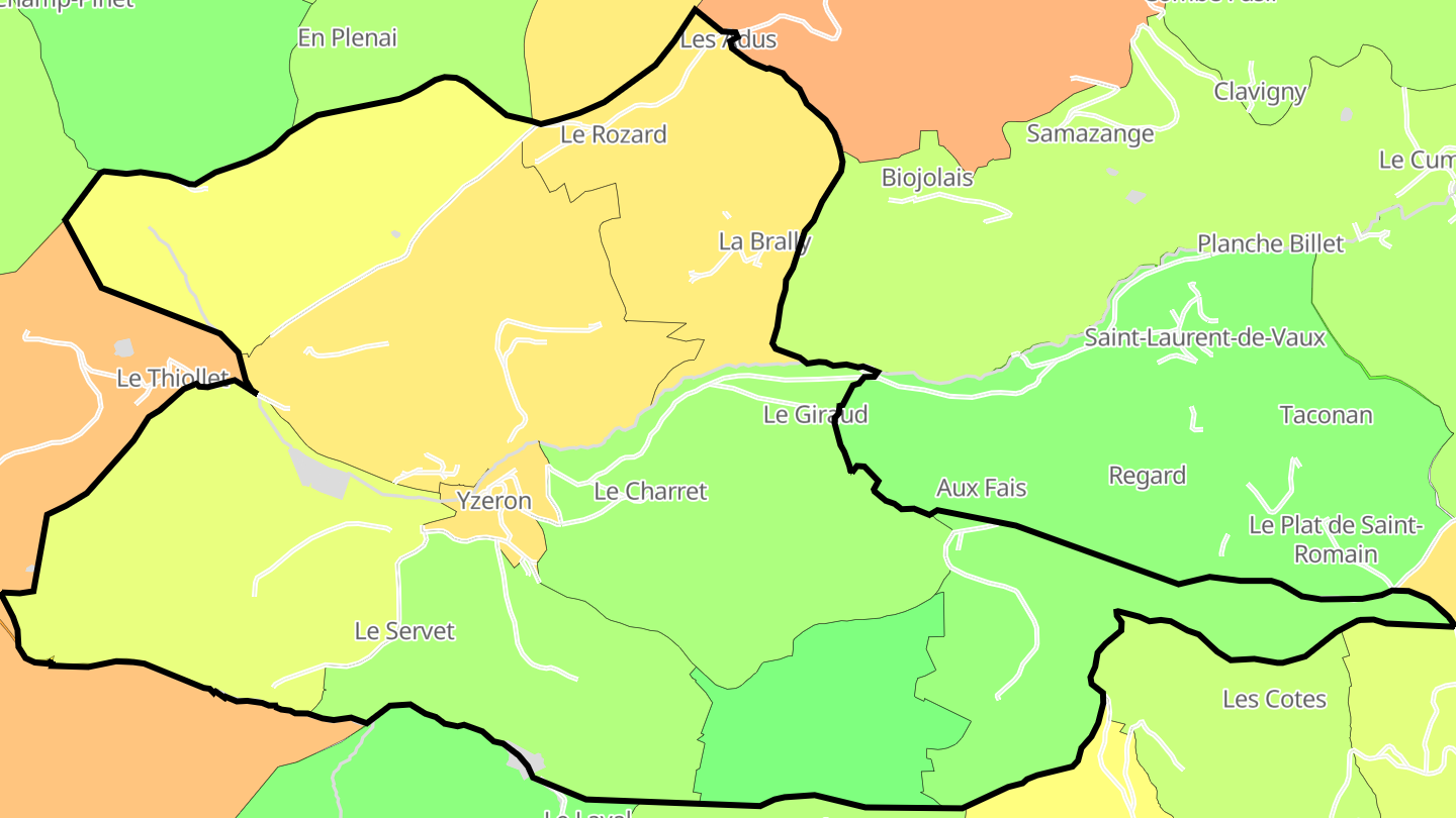 Carte des prix de l'immobilier Yzeron